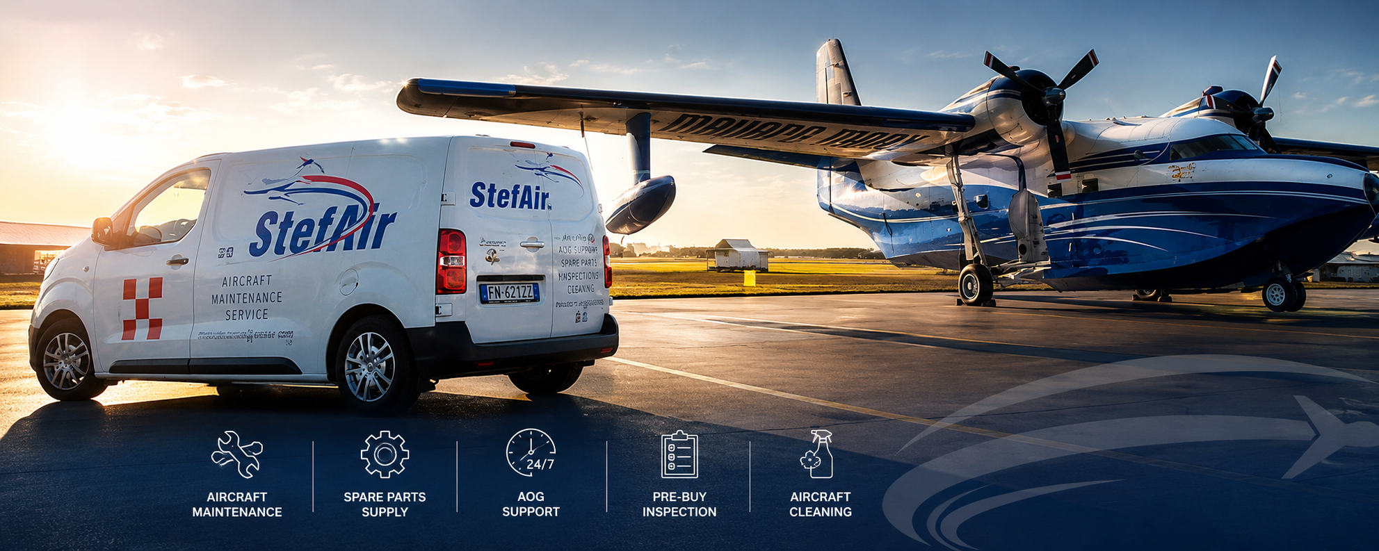 StefAir offre manutenzione certificata per aerei privati, garantendo supporto AOG immediato, ispezioni pre-acquisto rigorose e sanificazione cabine di alta qualità secondo gli standard EASA, FAA, assicurando sicurezza e affidabilità ad ogni volo.